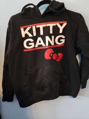Kitty Gang Graphic Hoodie — Black with White & Red Print Size S